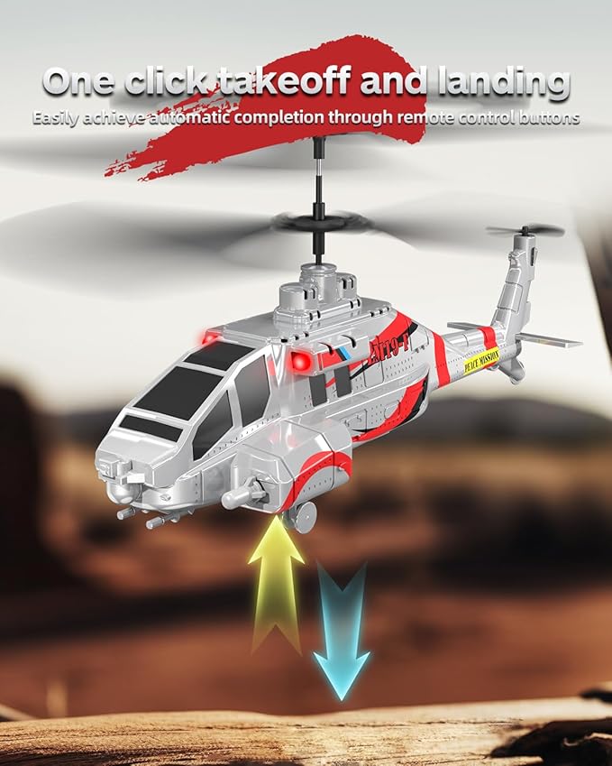 RC Helicopter with 10 Missiles LM19-F 2.4GHz Remote Control Helicopter for Beginners and Adults LED Lights Altitude Hold One-Key Take Off Gifts for Military Fans (2 Batteries)