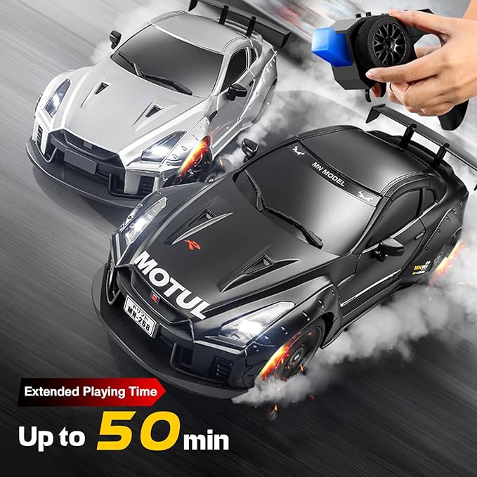 1/16 Scale RC Drift Car MN-268 RWD Mini RC Vehicles Model with Gyro Spare Tires &amp LED Lights for Adults Hobby Toy Gifts (Black)