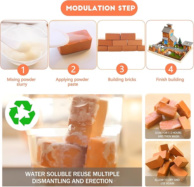 Brick and Mortar Construction Set DIY House Building Kit for Kids Realistic Mini Bricks STEM Building Toy Creative Engineering Toy for Boys and Girls
