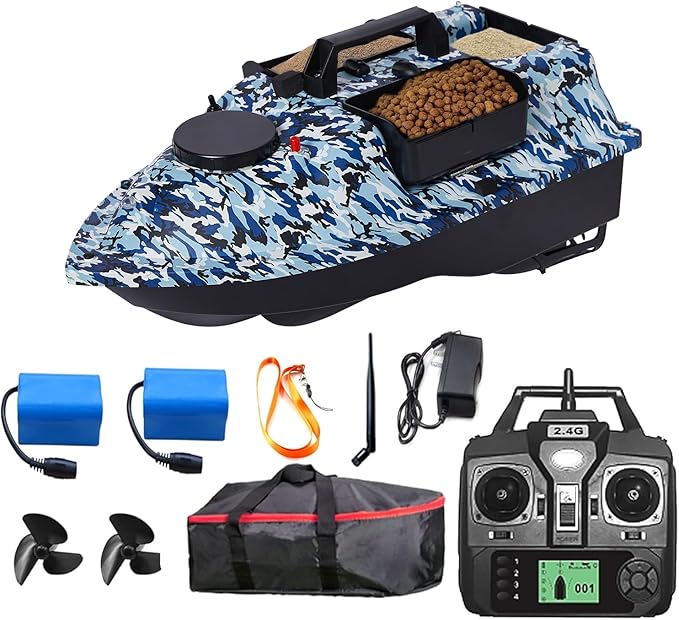 RC Bait Boat 546-Yard Range GPS Fishing Bait Boat with 4 Waypoint Auto Cruise 4.4lbs Capacity 3 Hoppers Dual Battery &amp Motor System