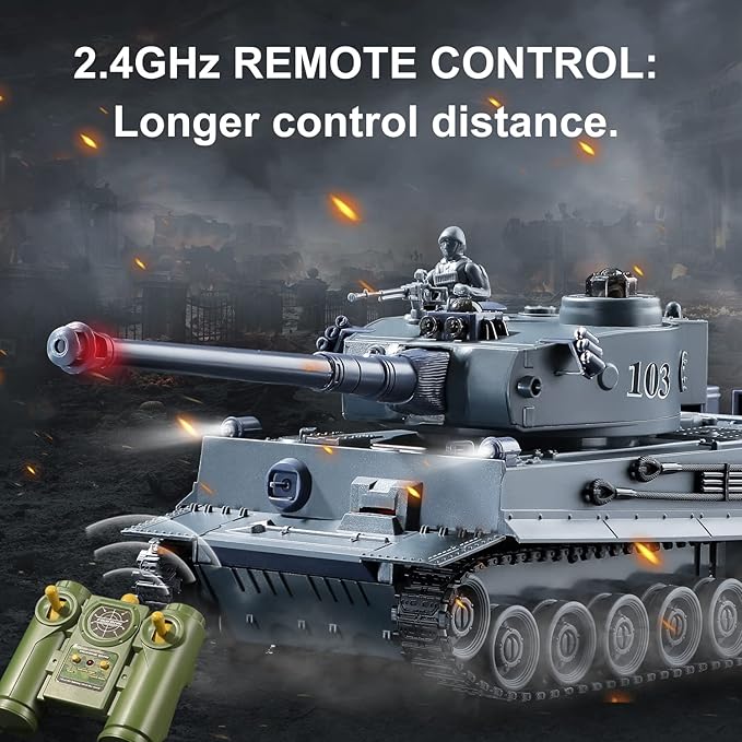 RC Military Tank WW2 Tiger I Army Tank Toy with IR Battle 2.4GHz Remote Control Military Vehicles with Lights &amp Rotating Turret Gift for Boys Kids Adults &amp Collectors