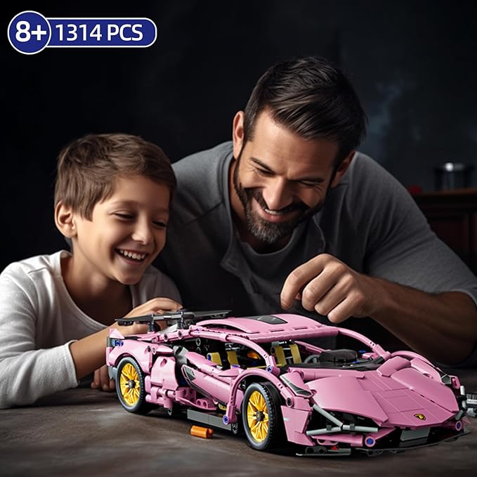 Sport Race Car Building Block Sets for Adults Pink Racing Supercar Toys Kits Collectible 1:14 MOC Model Construction Christmas Xmas Birthday Gift for Men Boys and Girls Teens Age 8-12 12-1614+