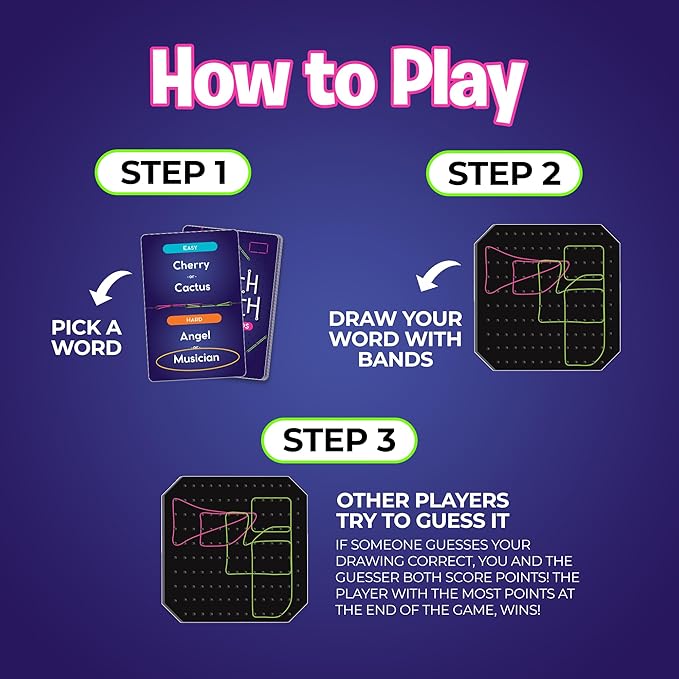 Uzzle Stretch &amp Sketch Peg Board Game Expert-Level Challenges Action Packed Rubber Band Game 3-6 Players Ages 6+