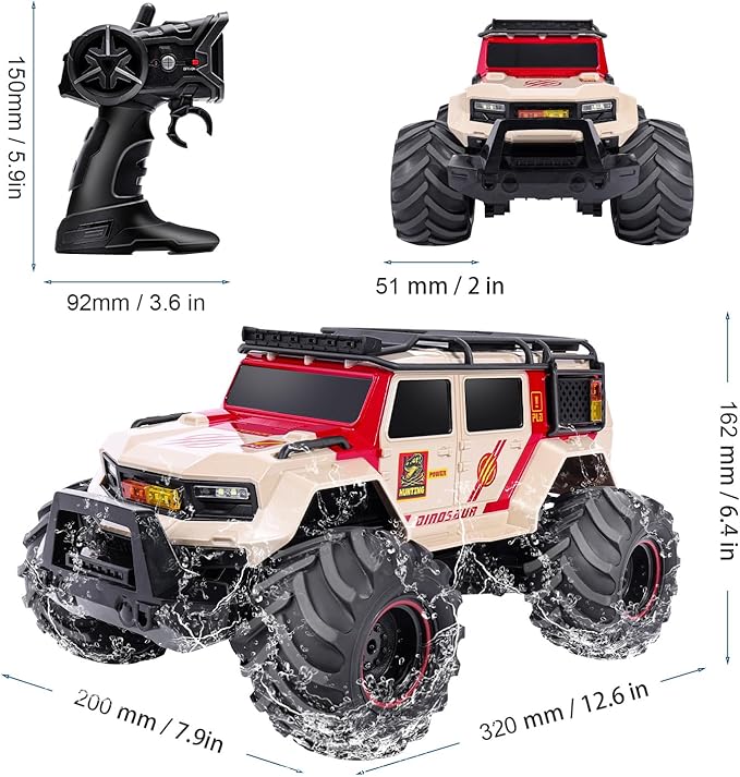 1:14 RC Police Car Waterproof Amphibious Remote Control Police Car for Kids with Siren Lights Boys Girls Age 6 7 8 9 10 11 12 Gift Present Toy(Yellow)