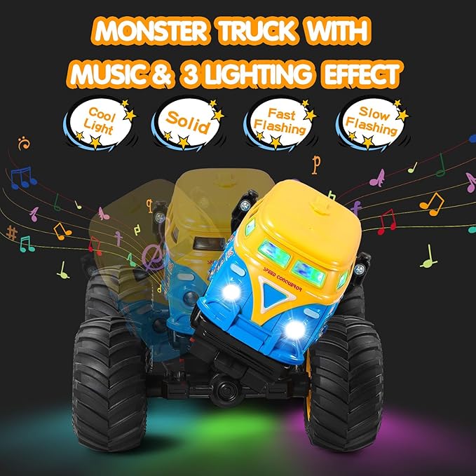 DYODYORC Remote Control Car 2.4Ghz All Terrain RC Monster Truck Toys with Spray Music 3 Lighting Effects 360 Stunt Capable All Included Ready to Run Toy Gifts for Boys and Girl (Yellow)