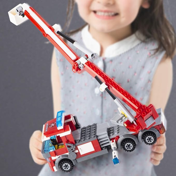 QLT QIAOLETONG City Fire Station Building Kit 774 Pcs Building Set Including Fire Station Fire Truck Fire HelicopterFire Fighter City Building Blocks STEM Toys Gift for Boys 6-10 Years Old.