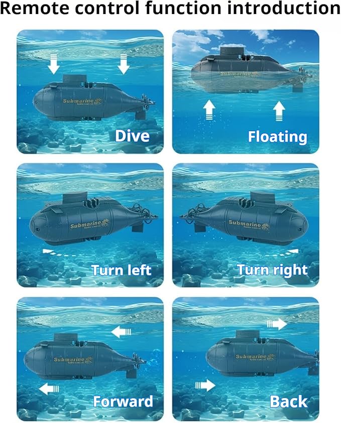 Mini RC Submarine Boat for Kids 6CH Remote Control High-Speed Waterproof Diving Toy for Pools Lakes Bathtubs – Gift for Boys and Girls（Blue）