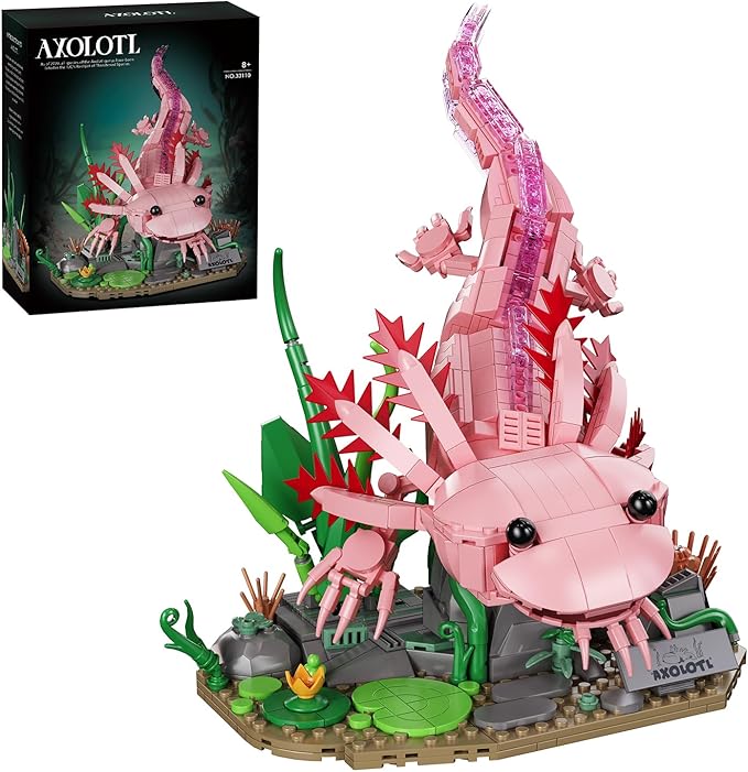 Axolotl Building Set Compatible with LEGO Animals 998 PCS Marine Animal Building Kit with Movable Joints &amp Display Base STEM Building Toy Gift for Adults &amp Teens 14+ Creative Gift Desk Dec