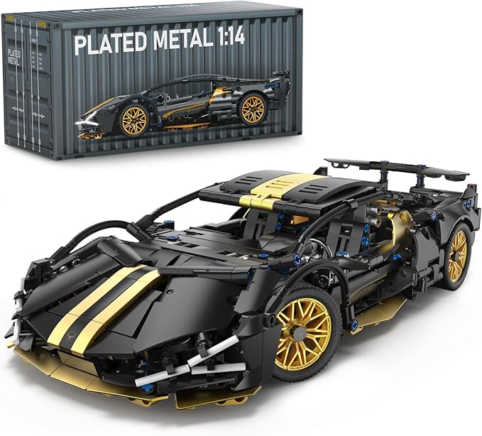 PIKARO Sports Car Building Set for Adults &amp Boys 1:14 MOC Black Race Car Model Kits Collectible Supercar Toys Birthday Gifts for Kids Teens Age 8-14 12-16 (1309 Pieces)