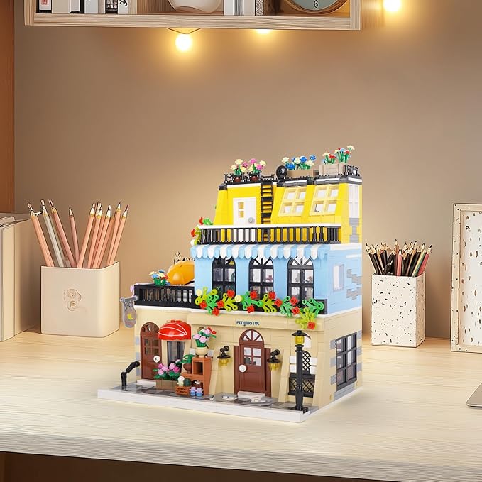 City Hotel Building Block Set Modular Architecture Flowers City Street View House Model Building Kit 1464 PCS