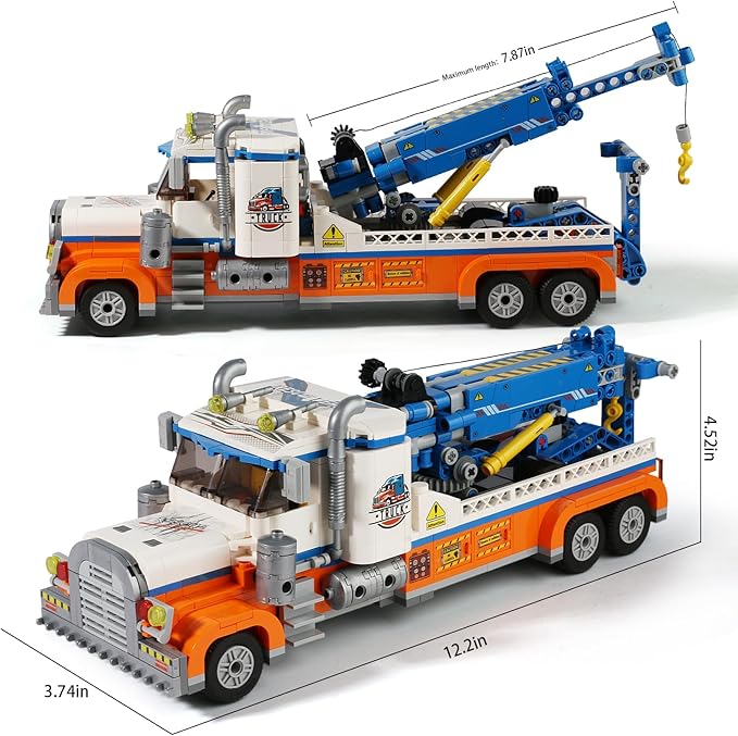 Tow Truck Building Block SetRoad Rescue Vehicle with Crane Toy Model Building KitCity Crane Construction Vehicles Building KItGifts for Kids Ages 6+