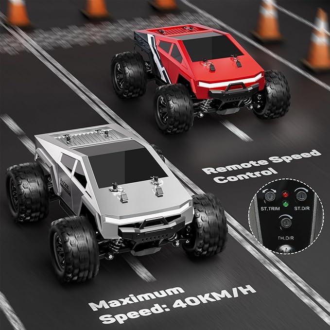 WayEee 1:18 Fast RC Car 40 KPH High Speed 4X4 Remote Control Monster Truck All Terrain Vehicles Toy with 2 Batteries 2.4GHz Remote Control 2 PVC Shell Off-Road Pickup Gift for Kids and Adults