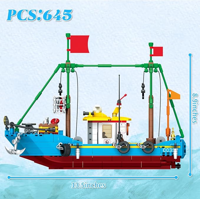 Fishing Boat Building Blocks Sets Pirate Ship Sea Fishing Building Block Toy Set Collection Show Creative Gifts Toys for Boys and Girl Ages 6-12 Years Old and up 645 PCS