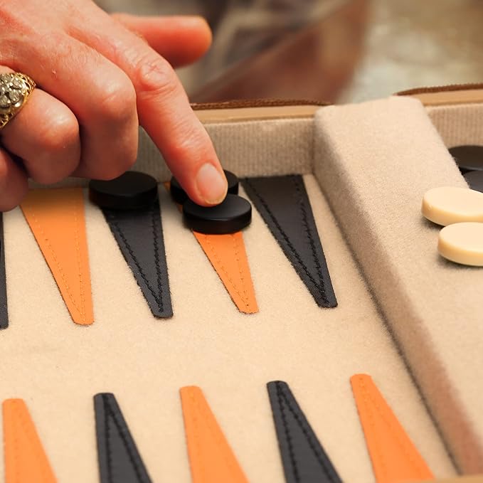Yellow Mountain Imports Travel Magnetic Leatherette Backgammon Mini Game Set Bozcaada - with Magnetic Checkers 9-inch Board