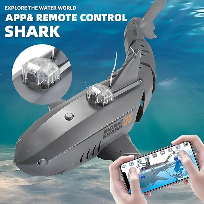 RC Sharks with Camera for Kids/Adults Remote Control Shark Toys for Swimming PoolRC Boat with CameraPool Toys RC Camera Boat Toys Simulated Shark for Outdoor Toys(2 Batteries)