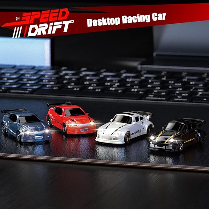 1:64 Scale Mini RC Drift Car 2.4GHz 4WD Full Proportional Model Vehicle with LED Lights Racing Sport Toy for Adults Teens (Blue)