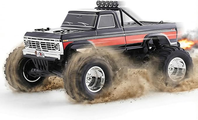 EAZYRC FMS 1/10 RC Truck Ford F-100 – 2WD Monster Truck with Licensed Body 550 Brushed Motor Oil Shocks Independent Suspension – All-Terrain RC Crawler High Speed Off-Road RC Car for Gift(Black)