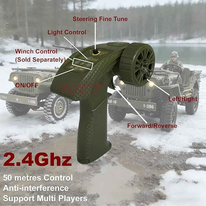 YUCT 1/10 RC Crawler Willys Jeep RC Rock Crawler 4x4 Military Off-Road Car with Driver Figure &amp Machine Gun Oliver Green