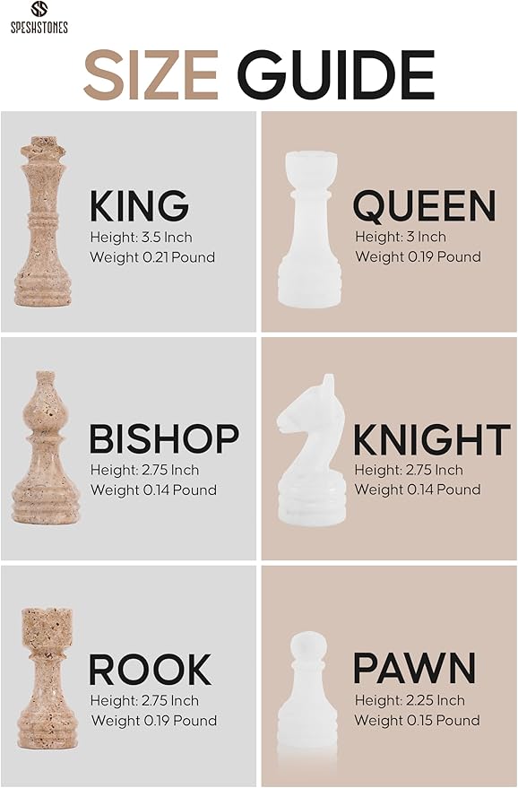 Marble Chess Set 15 Inch Handmade Travertine &amp White Luxury Board Games for Adults Elegant Table top Board Game Travel Chess Pieces &amp Storage Box for Gifts &amp Home Decor