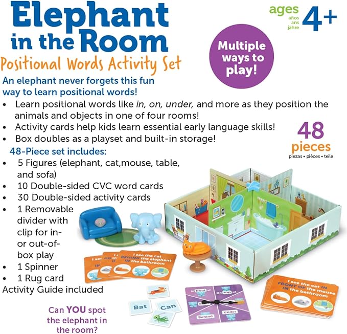Learning Resources Elephant in the Room Positional Word Activity Set - Toddler Board Games Language and Critical Thinking Skills Sentence Building Language Development Gifts for Boys and Girls