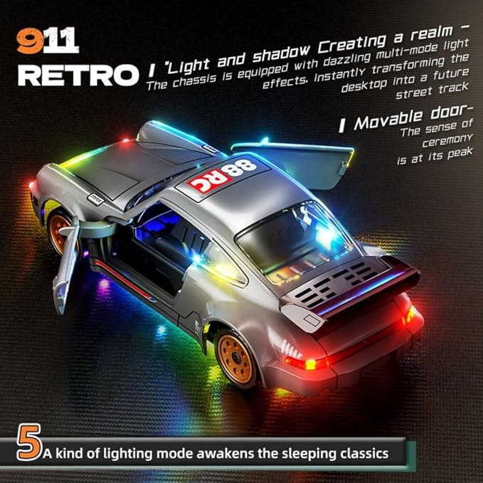 911 Series RC Drift Car 1:43 Scale Mini Model with Alloy Build – Door-Opening Function Gyro Auto Calibration LED Underglow for Hobbyists &amp Collectors（Orange）