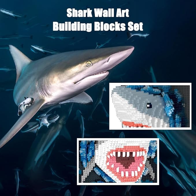 BDYDT Wall Art Shark Building Blocks Set for Adults Who Love Creative Hobbies (2166 Pieces) Toys Gifts for Kid and Adult