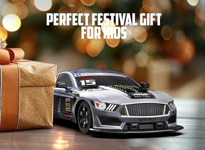 RACENT 1:16 RC Drift Car 2.4Ghz 4WD 18KM/H Remote Control Car with Spray Mist Racing and Drifting Wheels LED Light 2 Batteries Sport Model Toys Vehicle for Kids Boys Adults