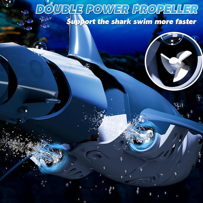 Remote Control Shark Toys for Boys Kids 1:18 Scale High Simulation Shark for Pool 2.4Ghz Electric RC Fish Boat Toys with Light &amp Spray Toy Sharks Gifts for 6 7 8 9 Year olds Kid Boys Girls