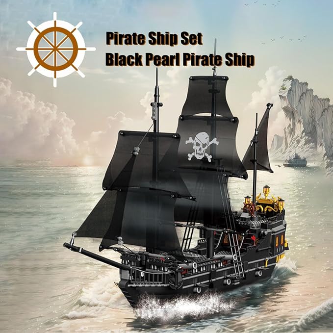 Black Pearl Pirate Ship Mini Building Blocks Set（1424PCS） Building Set Model Toys Gifts for Kid and AdultInteresting Gifts for MOC Pirate Ship Enthusiasts