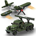 WW2 Military Building Blocks Set Compatible with Lego Includes P-51 Fighter &amp BM-13 Rocket Launcher Creative Military Gift for Boys and Kids Ages 8-12
