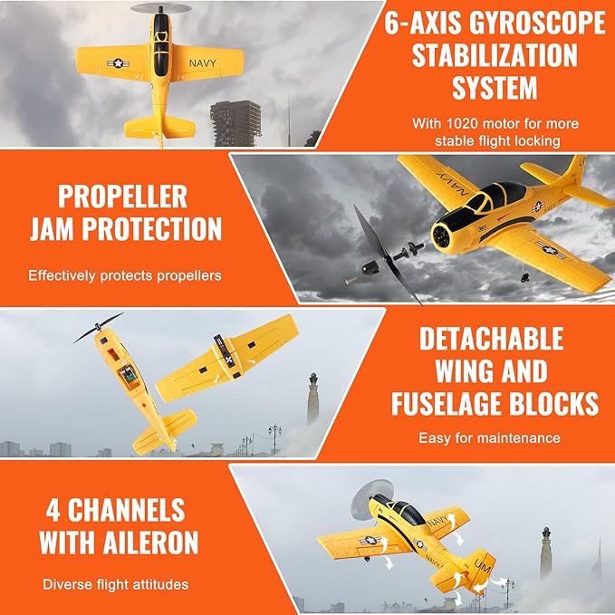 VEVOR RC Plane 2.4GHZ 4 Channel RC Airplane with 6-Axis Gyro Stabilizer&amp2 Batteries Ready to Fly T28 Trainer Aircraft Plane Toy RC Glider for Adults Kids Beginners Boys Birthday/Xmas Child Gift