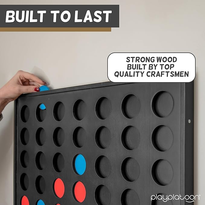 Play Platoon Wall Mounted Giant 4 in a Row Game - Large4 in a Row Outdoor 22x24 Inch Big Wood Wall Game Room Furniture for Bar &amp Basement Games