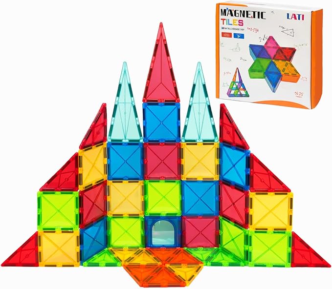 LATI Magnetic Tiles Starter Set for KidsBeginner Magnetic Building Blocks for Early Learning Build in 2D &amp 3D Open-Ended STEM Building ToyEasy to Start for Early BuildersToy Gift for Ages 3–6