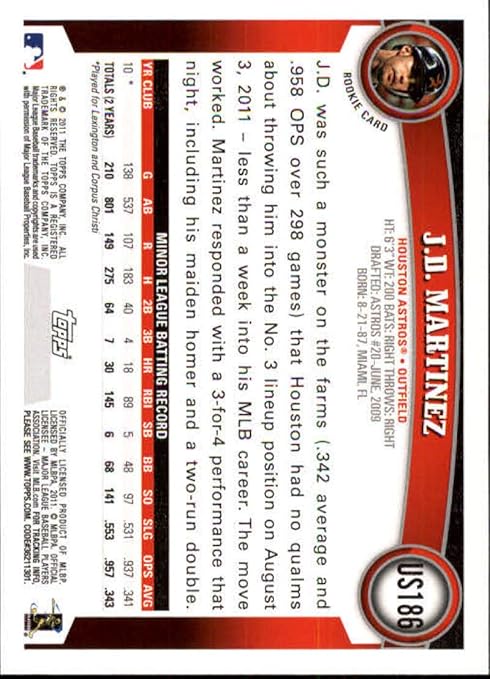 2011 Topps Update #US186 J.D. Martinez Houston Astros MLB Baseball Card (RC - Rookie Card) NM-MT