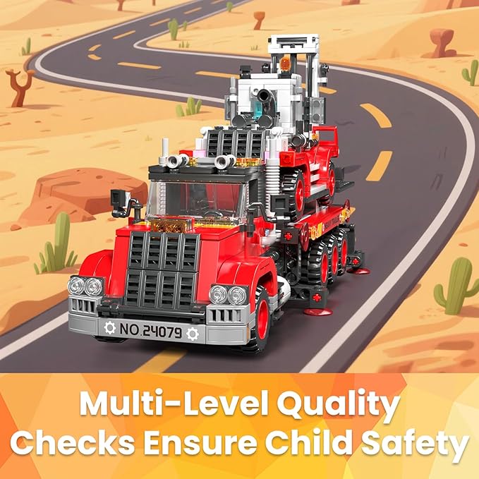 Mould King Trailer Toy Building Block Realistic American Style Semi Truck Model Building Sets for Boys Girls Ages 8+ 24079 STEM Toy with Forklift Truck Collectible Model for Adults (906 PCS)