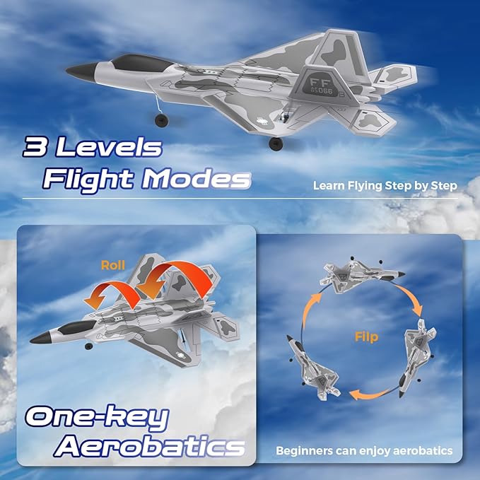 CKYSCHN F22 Remote Control Airplane - 4 Channel Fighter RC Plane for Beginners Adult with Lights 2.4GHz 6-axis Gyro Stabilizer RTF RC Aircraft with 2 Batteries