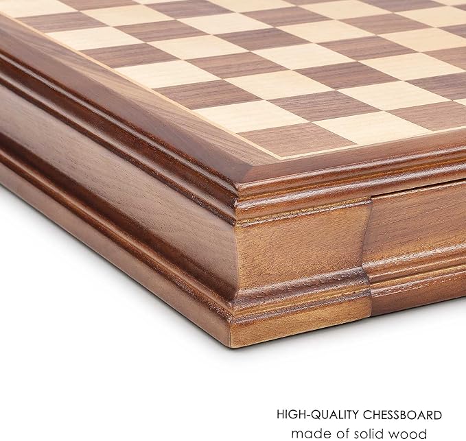 AMEROUS 12.8 x 12.8 Magnetic Wooden Chess Set with 2 Built-in Storage Drawers - 2 Bonus Extra Queens - Gift Packaging - Staunton Chess Pieces Board Games Chess Sets for Adults and Kids