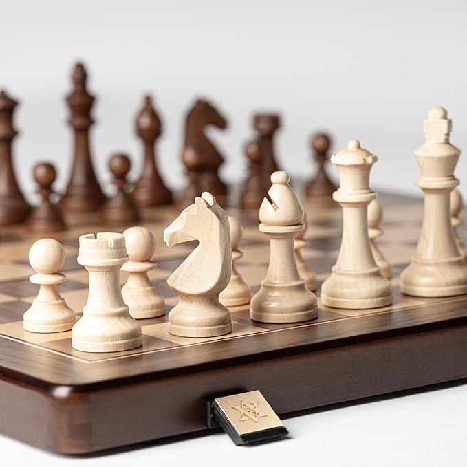 A&ampA 15 Magnetic Wooden Chess Set Handmade 3 King Height Staunton Chess Pieces with 2 Extra Queens Folding Portable Travel Game Set