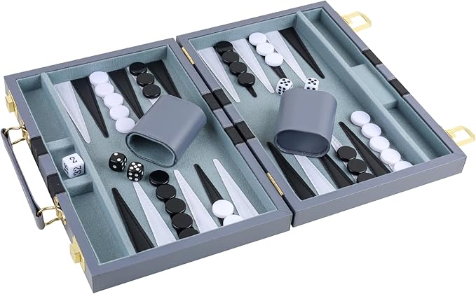 Backgammon Set 2 Players Classic Backgammon Sets for Adults Board Game with PU Leather Case Portable and Travel Backgammon Set (Grey 18inch)