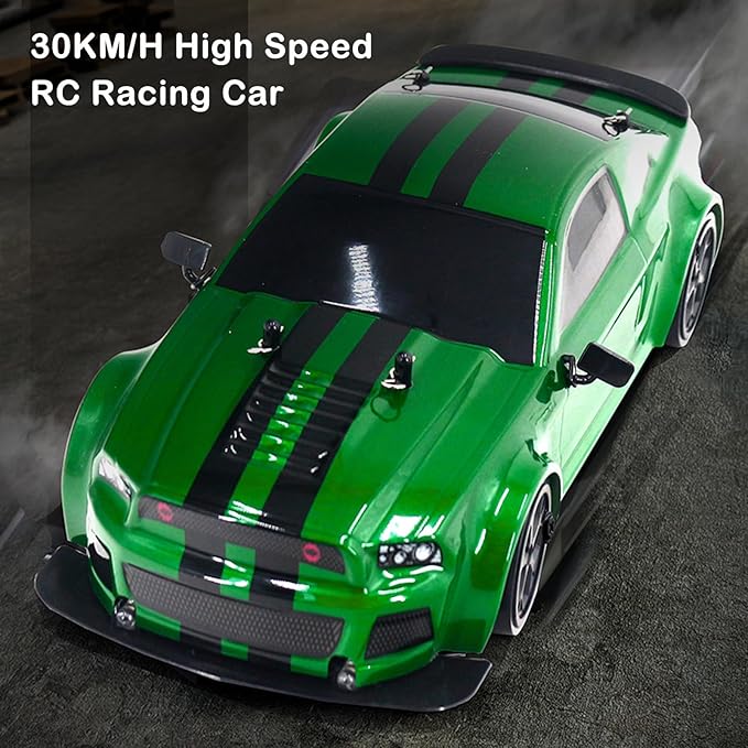 RC Drift Car 1:14 4WD 30KM/H High Speed RC Racing Car 2.4GHz Electric Sport Drifting Car with LED Lights 2 Batteries Drift &amp Race Tires for Adults (Green)