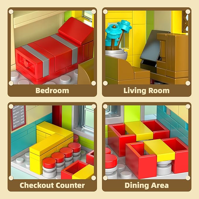 City Burger Shop Building Set Tiny House Building Blocks Decor Model Kit MOC Street View House for Adults Teens Age 14+ TV Fans (342 PCS)