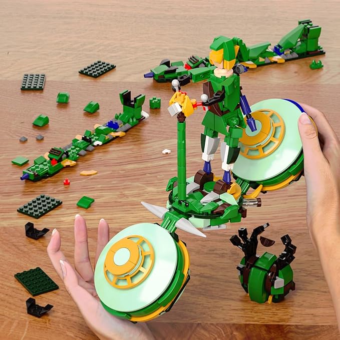 3 in 1 BOTW Building Set Transforms to 3 Different Figures- from Link Holding Master Sword to Battle Robot to Glider Bike Compatible with Lego (850PCS)