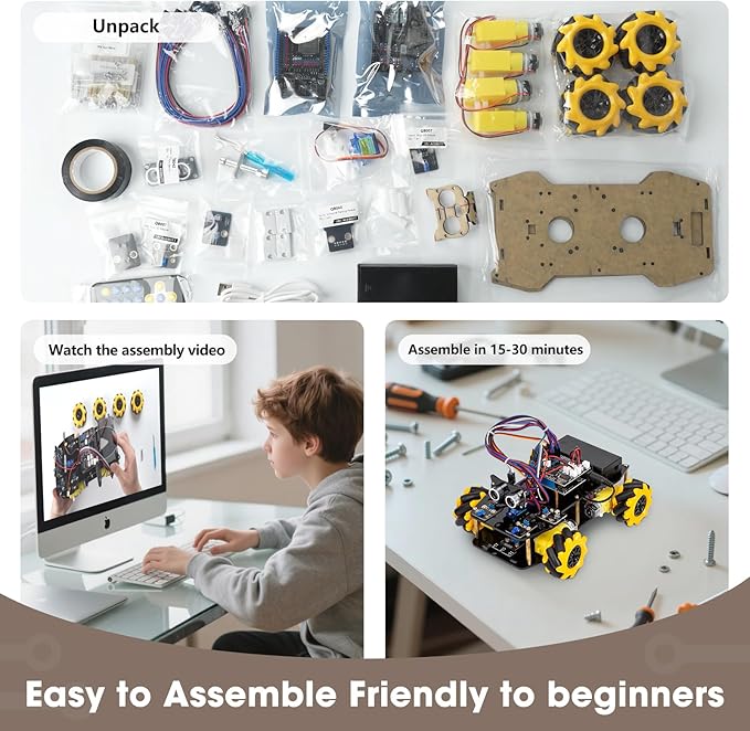 ACEBOTT Robot Kit Robotics for Kids Ages 8-12 12-16 STEM Toys for Boys with Remote &amp App Control Arduino &amp Scratch Compatible Science Kits for Kids Age 8-12 12-16 for Boys &amp Girls(Yel