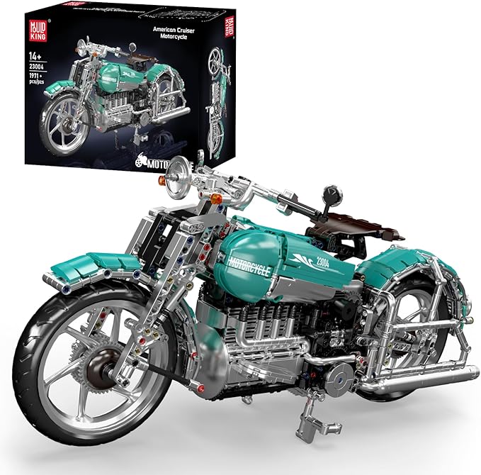 Mould King 23004 American Cruiser Motorcycle Building Set MOC Classic Motorbike Model Kit for Display Collectible Gift for Adult Teen(1971 Pcs)