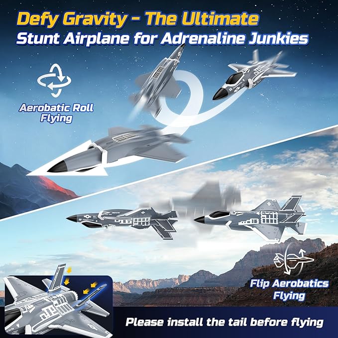 DEERC F35 4 Channel Brushless RC Plane for Adults Remote Control Airplane EDF Fighter Jet2.4GHz 6-axis Gyro Stabilizer EPP RTF Hobby Glider Aircraft Plane Easy to Fly for Advance Player