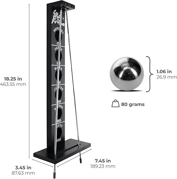 WE Games Shoot The Moon Game Large 18 inches Black Stained Solid Wood Board with Metal Ball and Rods Retro Balancing Game for Family and Bar