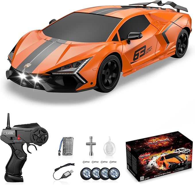 RC Drift Car 2.4GHz Drifting RC Cars 1/24 4WD Drift Car Fast Remote Control Vehicle with LED Lights Rechargeable Battery and Drifting Tires Racing Sport Toy Cars for Adults Boys Girls Kids