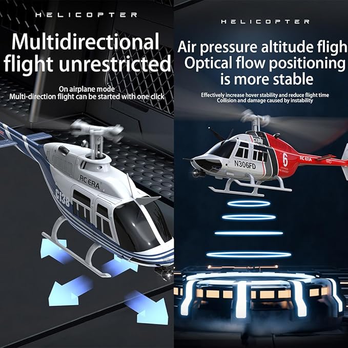 RC ERA C138 1/33 Scale 206 Helicopter for Adult 2.4G 6CH No Aileron Helicopter with Altitude Hold and Optical Flow Positioning 1 Battery (RTF Version/Red&ampBlack&ampWhite)