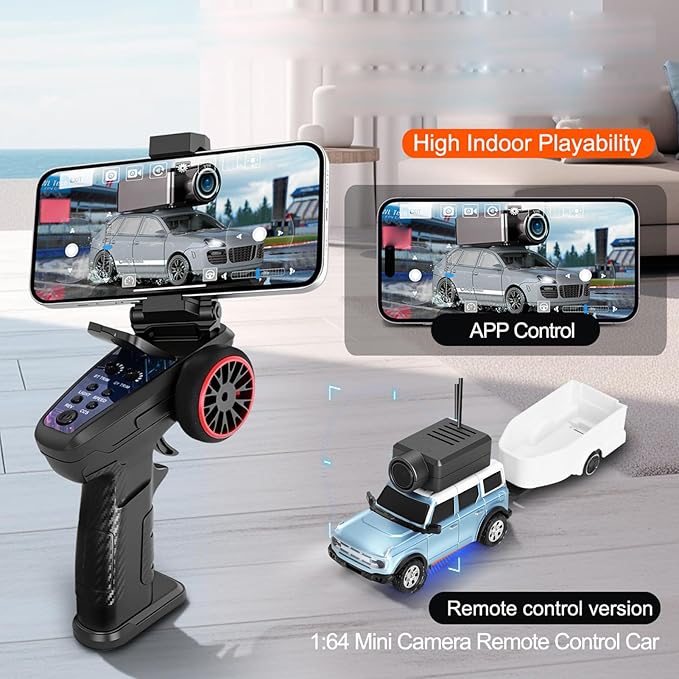 WLtoys Mini RC Car 1:64 Scale FPV RC Drift Car with 720P HD Camera 2.4GHz Transmitter and WiFi App Control with Gyro First Person Perspective Mini Racing Toys for Hobby RC(Blue)