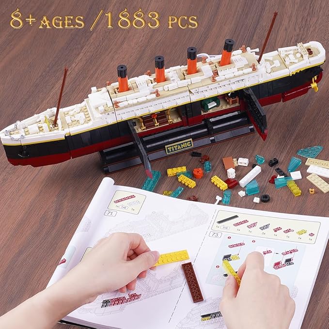 Titanic Building Set with Light 2 in 1 Titanic Ship 3.6mm Mini Building Block 1883 PCS Ship Model with Glacier Display Stand Building Brick Toy Gift for Adults Teens Boys Girls 10 11 12+